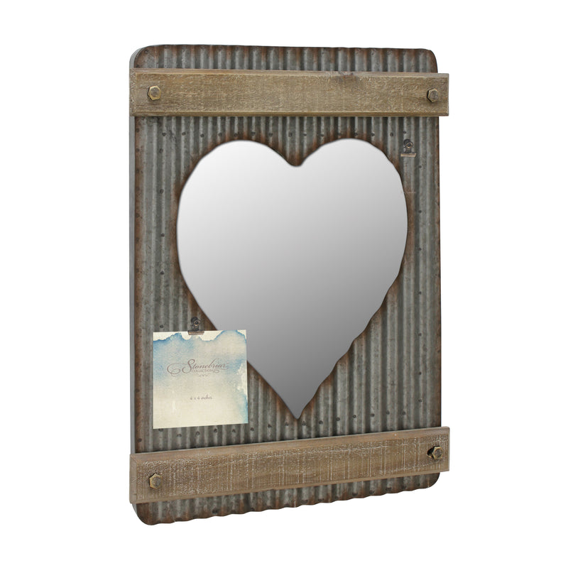 Corrugated Metal and Wood Heart Shaped Mirror