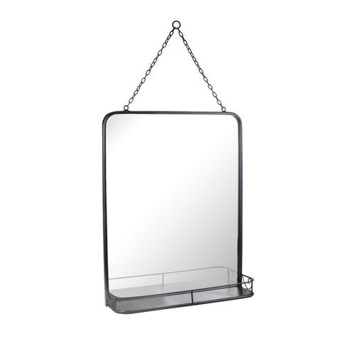 Rectangle Black Metal Wall Mirror with Hanging Chain and Shelf (WS)