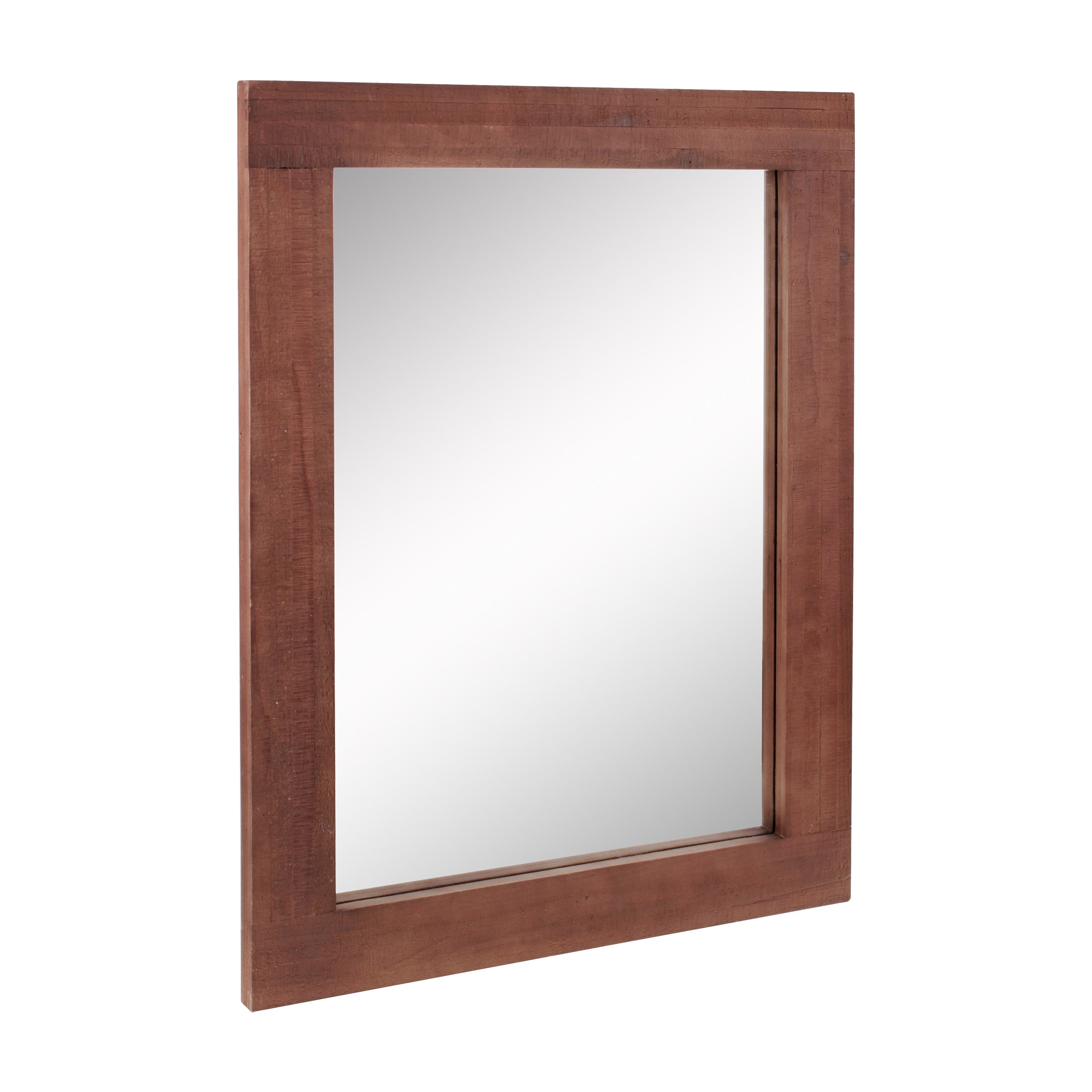 Rustic Rectangular Redwood Wooden Frame Hanging Wall Mirror