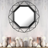 28 Inch Black Geometric Metal Frame Hanging Wall Mirror