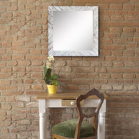 Square Textured Worn White Wooden Chevron Hanging Wall Mirror