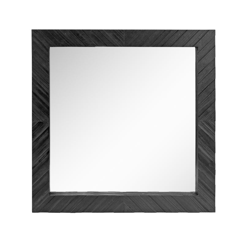 Square Textured Black Wooden Chevron Hanging Wall Mirror