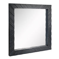 Square Textured Black Wooden Chevron Hanging Wall Mirror