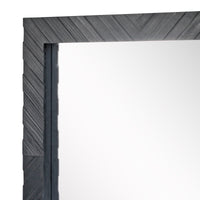 Square Textured Black Wooden Chevron Hanging Wall Mirror