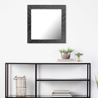 Square Textured Black Wooden Chevron Hanging Wall Mirror