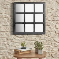 Square Rustic 9 Panel Window Pane Hanging Wall Mirror | Stonebriar Collection