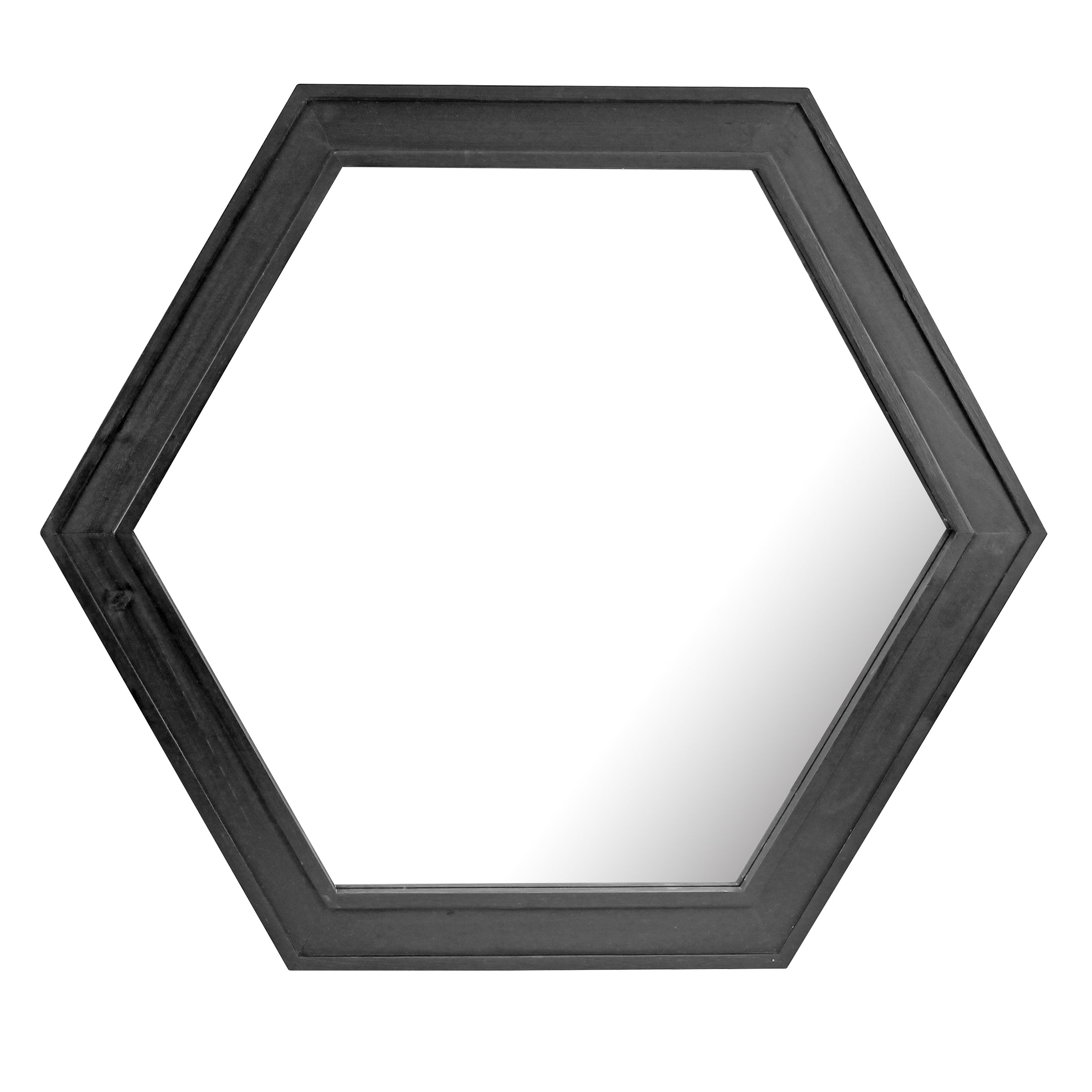 24" Hexagon Hanging Wall Mirror with Black Painted Wood Frame