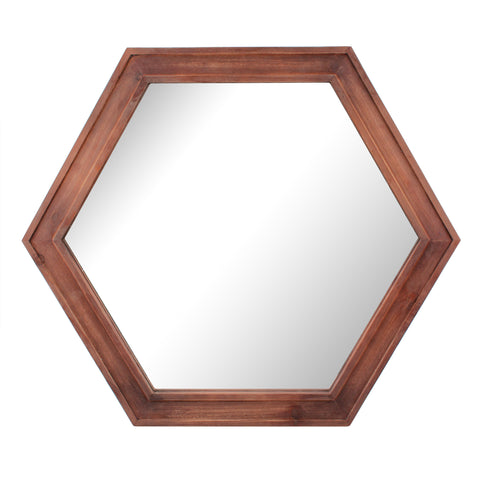 24" Hexagon Hanging Wall Mirror with Redwood Stained Wood Frame (WS)
