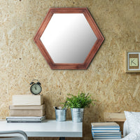 24" Hexagon Hanging Wall Mirror with Redwood Stained Wood Frame