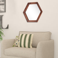 24" Hexagon Hanging Wall Mirror with Redwood Stained Wood Frame