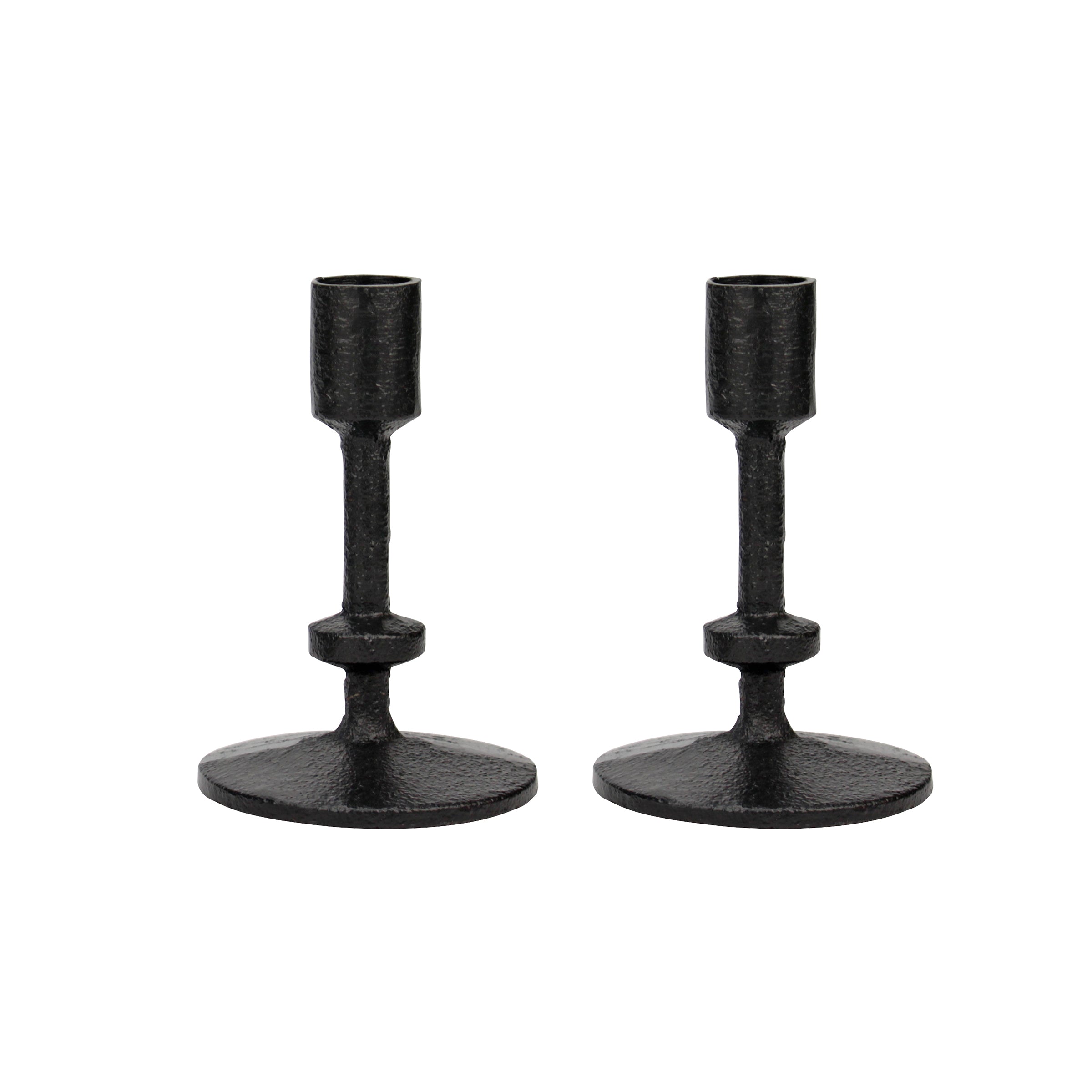 5" Black Cast Iron Metal Taper Candle Holder Set, Small (WS)