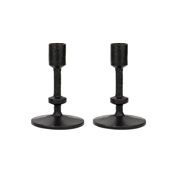 7 Black Cast Iron Metal Taper Candle Holder Set, Large