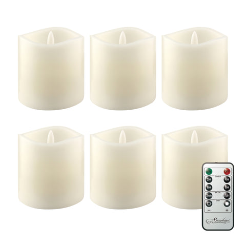 6 Pack Real Wax 3x3 Flameless LED Pillar Candles with Remote and Timer (WS)