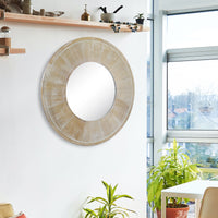 27.5" Circular White Wash Wooden Mirror for Wall