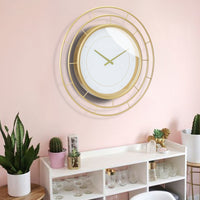 Round Open Face White Clock with Gold Concentric Wire