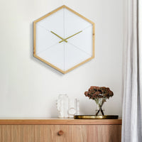 Wood Octagon Open Face White with Gold Clock