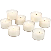 Unscented Long Burning Clear Cup Tealight Candles, 8 Hour Extended Burn Time, White (Bulk 48 Pack)