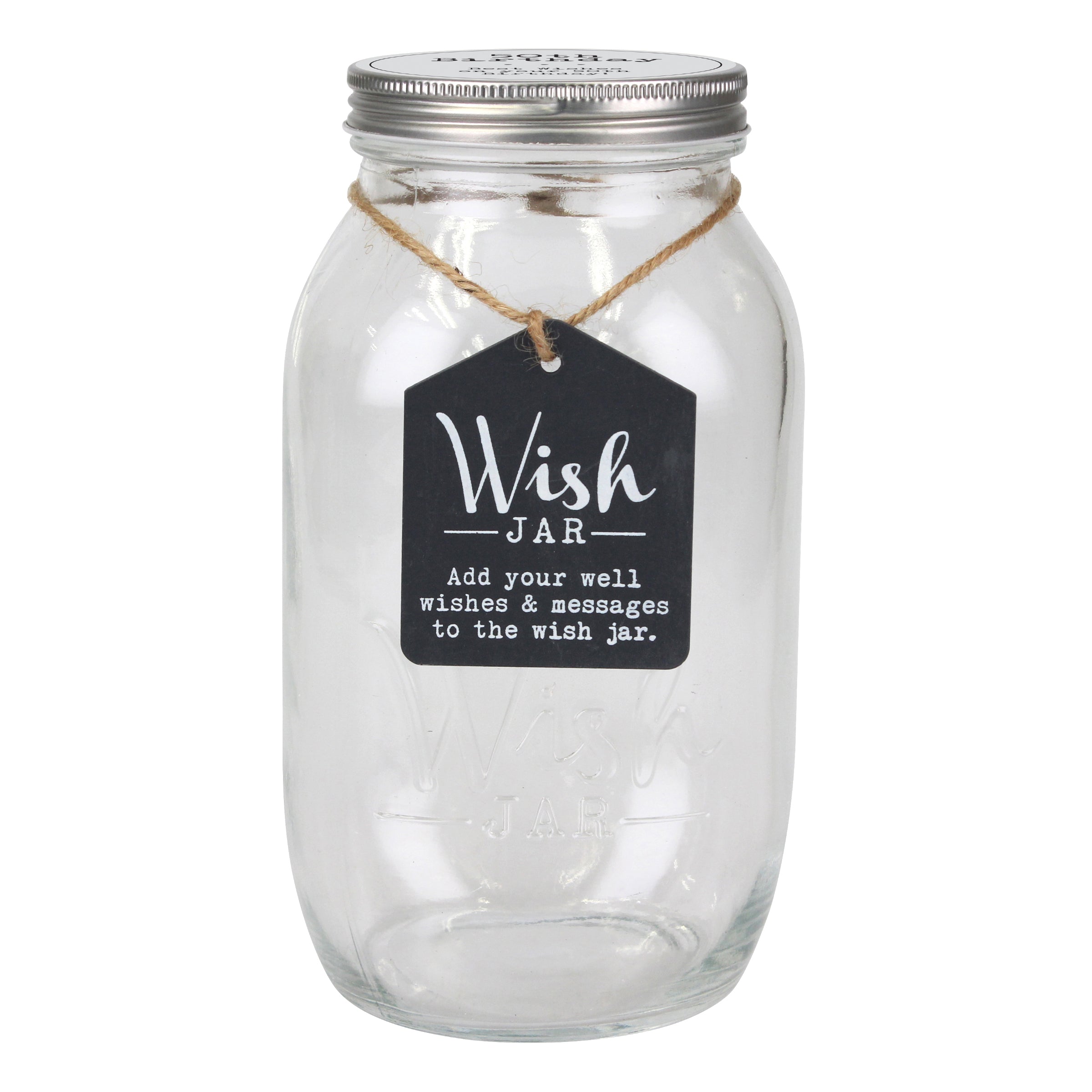 Top Shelf 50th Birthday Wish Jar With 100 Tickets, Pen, and Decorative Lid