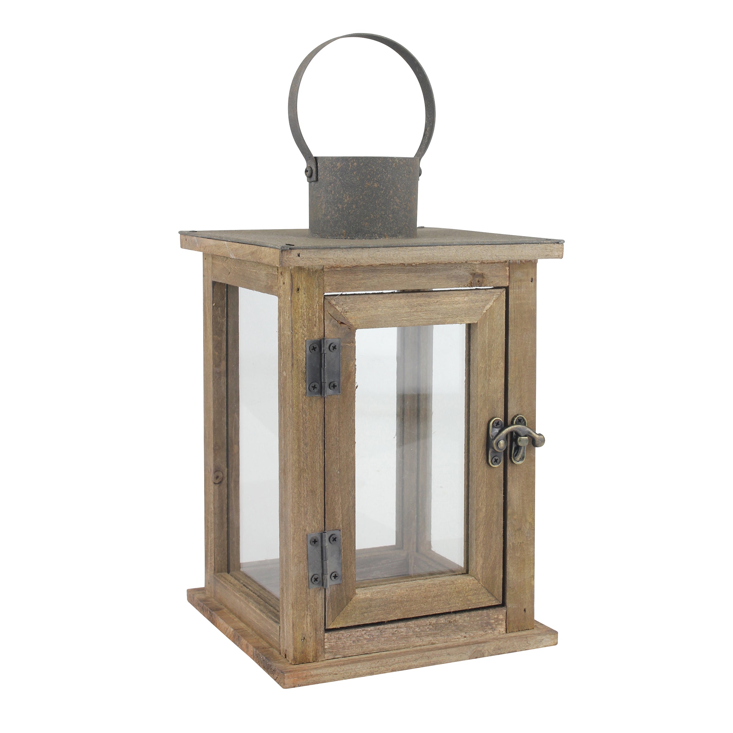 Medium Rustic Wood Lantern - 11 Inch Hurricane Candle Lantern (WS)