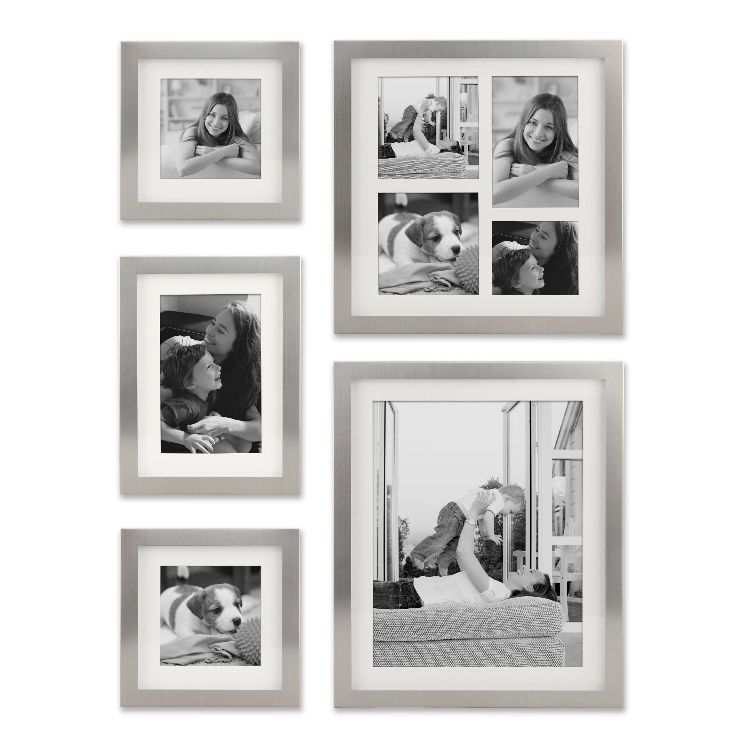 Stamped Matte Silver 5 Piece Gallery Photo Frame Set