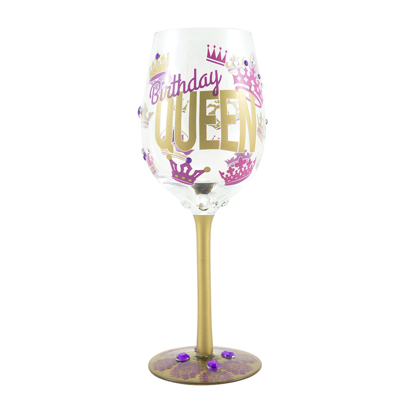 Top Shelf Decorative Gold and Purple Birthday Queen Stemmed Wine Glass