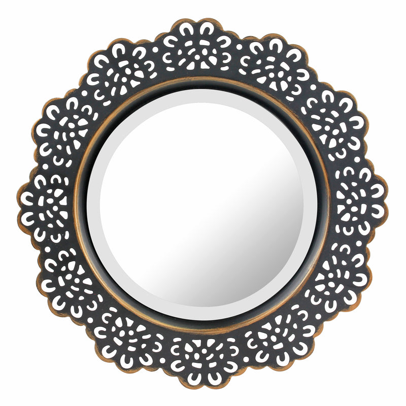 Round Black Metal Lace Wall Mirror with Attached Hanger | Stonebriar Collection