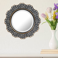 Round Black Metal Lace Wall Mirror with Attached Hanger | Stonebriar Collection