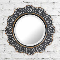 Round Black Metal Lace Wall Mirror with Attached Hanger