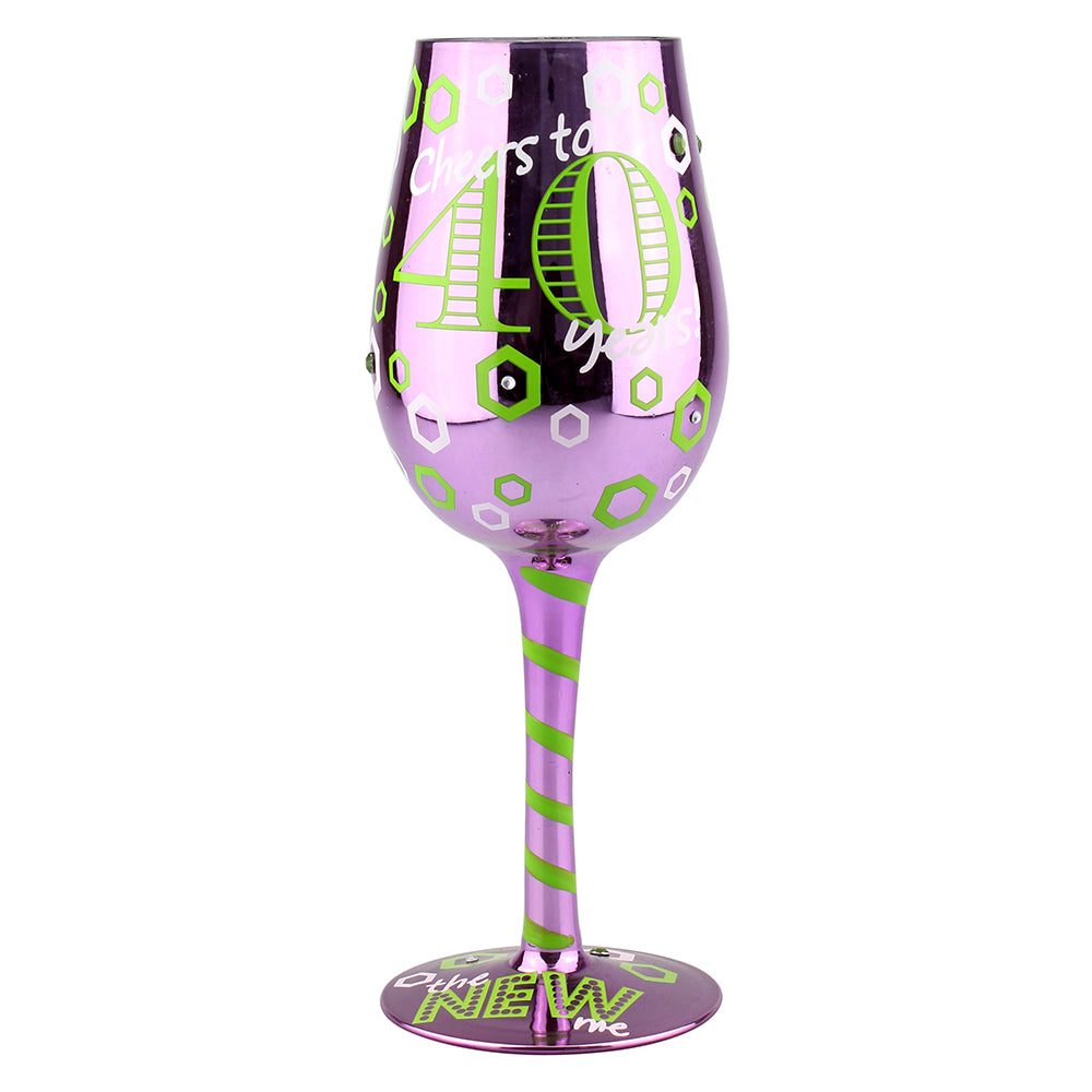 Top Shelf “Cheers to 40 Years” Decorative Metallic Birthday Wine Glass (WS)