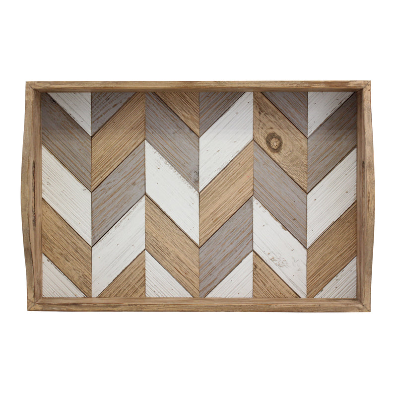 Chevron Wood Serving Tray with Handles Stonebriar Collection