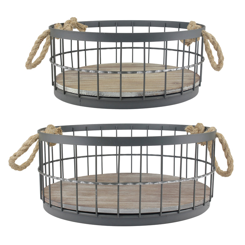 Coastal Storage Baskets - Wire and Wood (Set of 2)