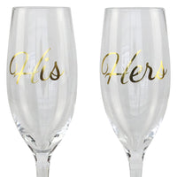 Top Shelf Decorative Gold His and Hers Champagne Glasses, Bride and Groom Champagne Flutes