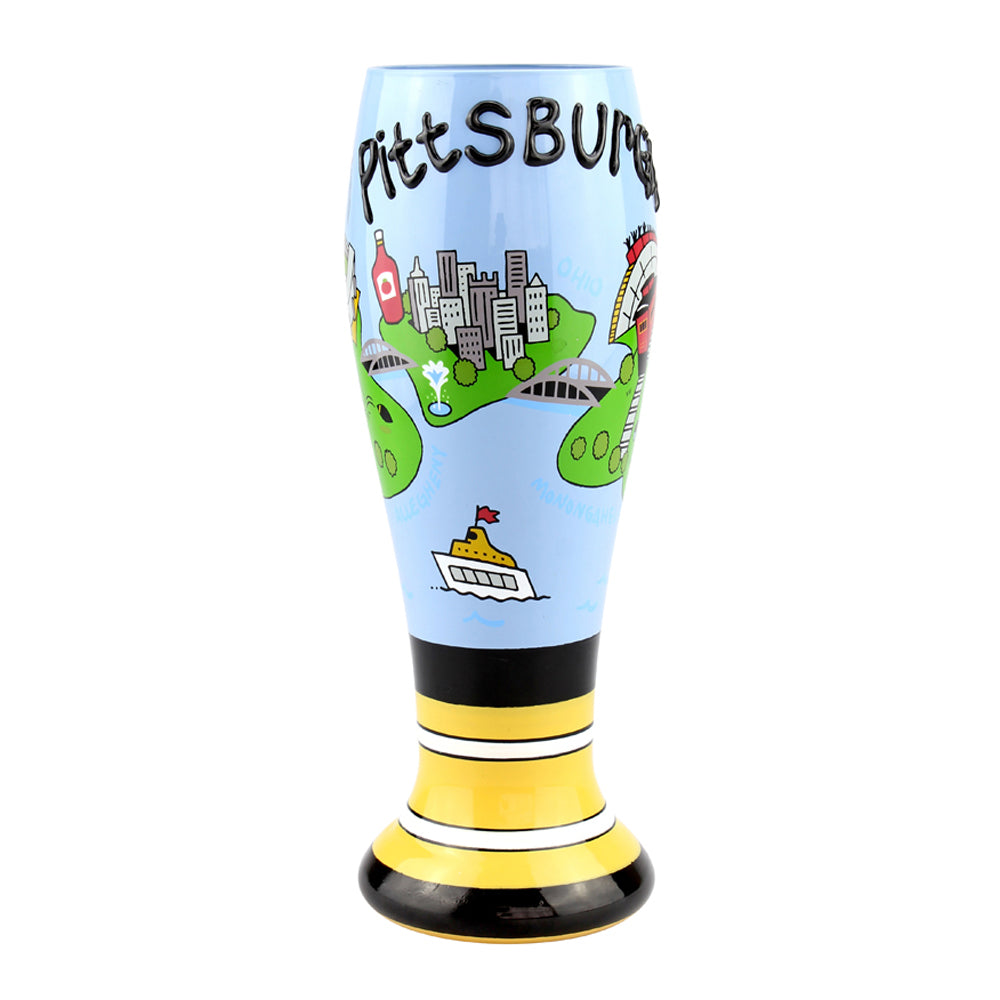 Top Shelf Decorative "Pittsburgh" Tall Hand Painted Pilsner Beer Glass