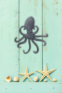 Cast Iron Octopus Decorative Wall Hook, Unique Nautical Design, Multiple Hooks , Silver