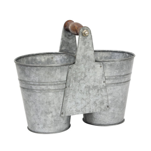 Galvanized Metal Double Bucket | Metal Planters and Organizers | Stonebriar Collection