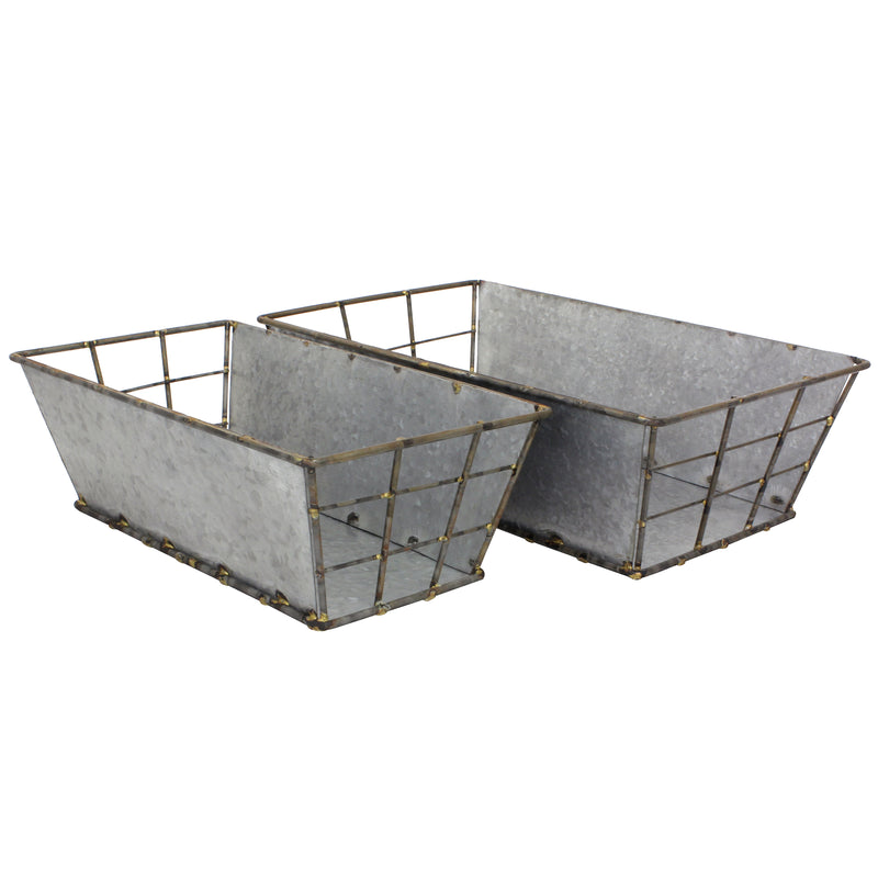 Galvanized Metal Storage Baskets | Farmhouse Decor | Stonebriar Collection