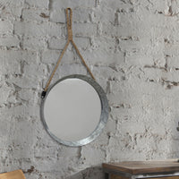 Rustic Round Galvanized Mirror with Rope Hanging Loop