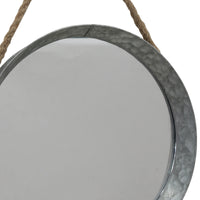 Rustic Round Galvanized Mirror with Rope Hanging Loop