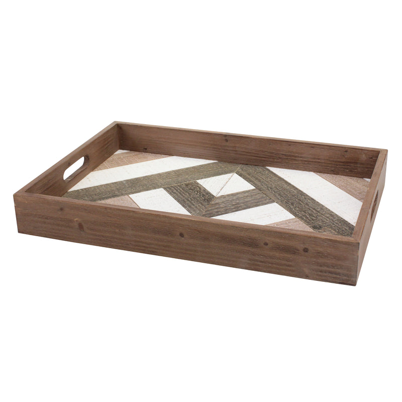 Geometric Wood Serving Tray with Handles | Rustic Home Decor | Stonebriar Collection