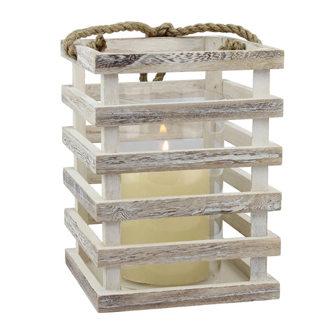 White Wood Beach House Lantern | Nautical Home Decor | Stonebriar Collection