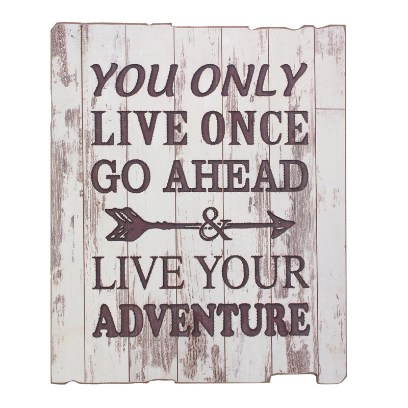 "Live Your Adventure" Weathered White Rustic Wood Wall Art | Stonebriar Collection
