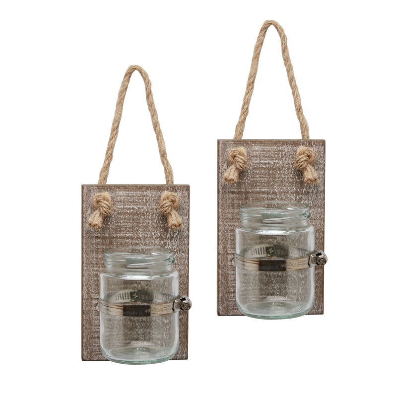 Worn Wood Glass Jar Wall Decor - Set of 2