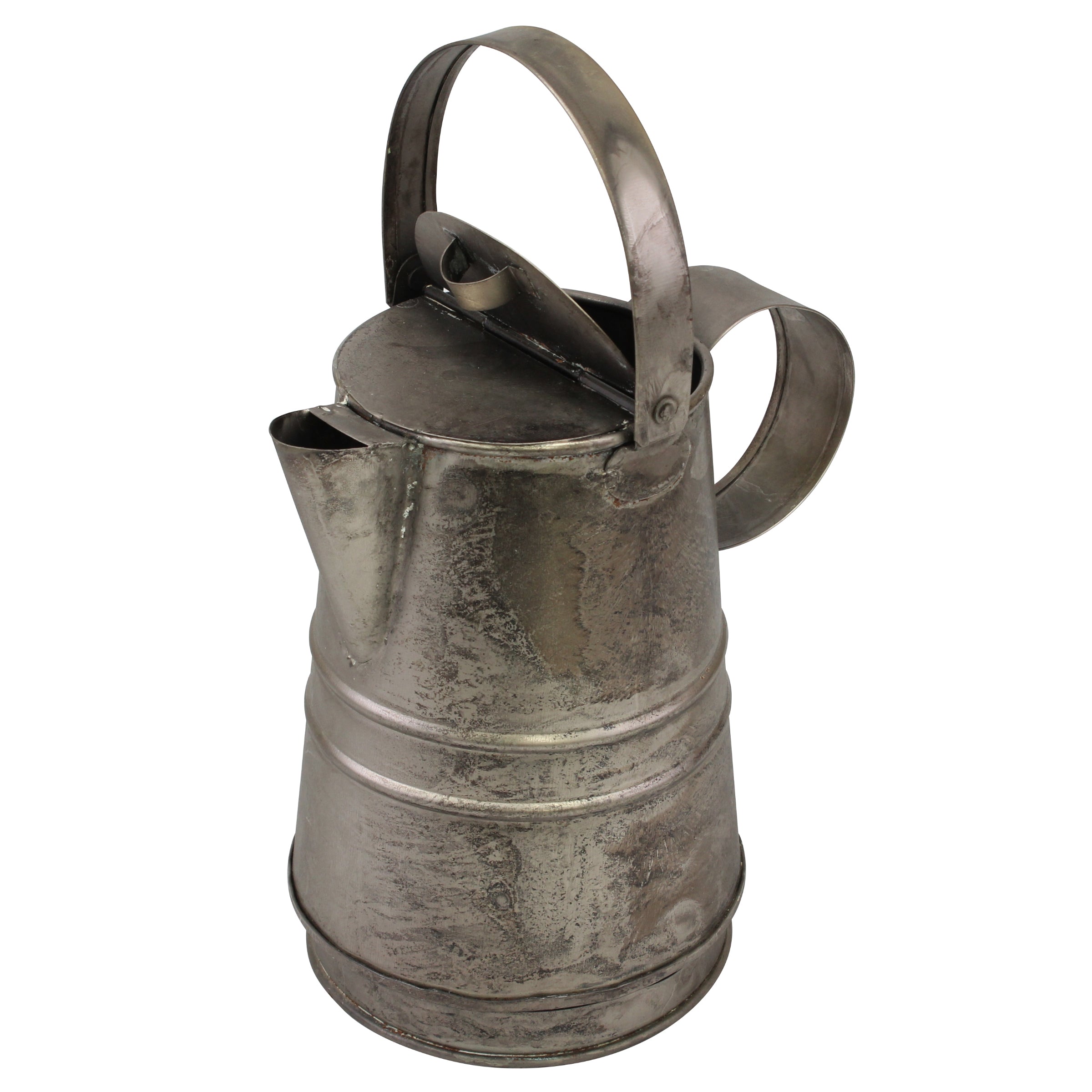 Vintage Galvanized Silver Metal Pitcher Vase w/ Copper Strip