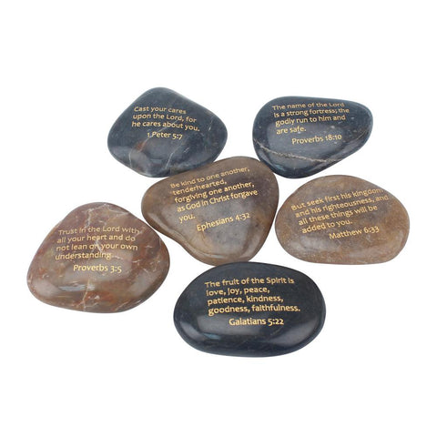 Polished River Stones with Inspirational Scriptures (Set of 6) (WS)