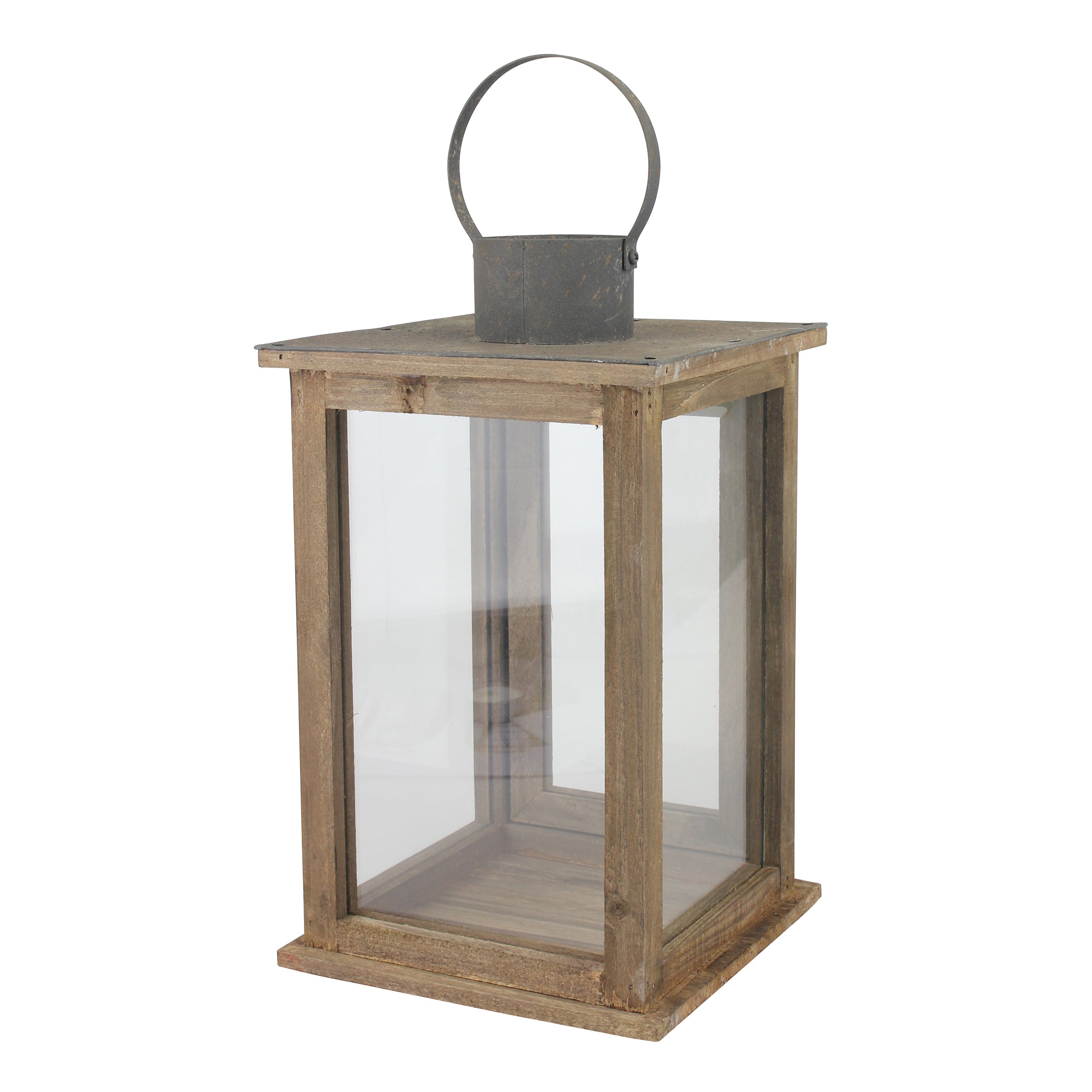 13 Open Wood Lantern - Oak - with 4x8 Cylinder & Floating Candle - I Do  Decorating and Rental Service