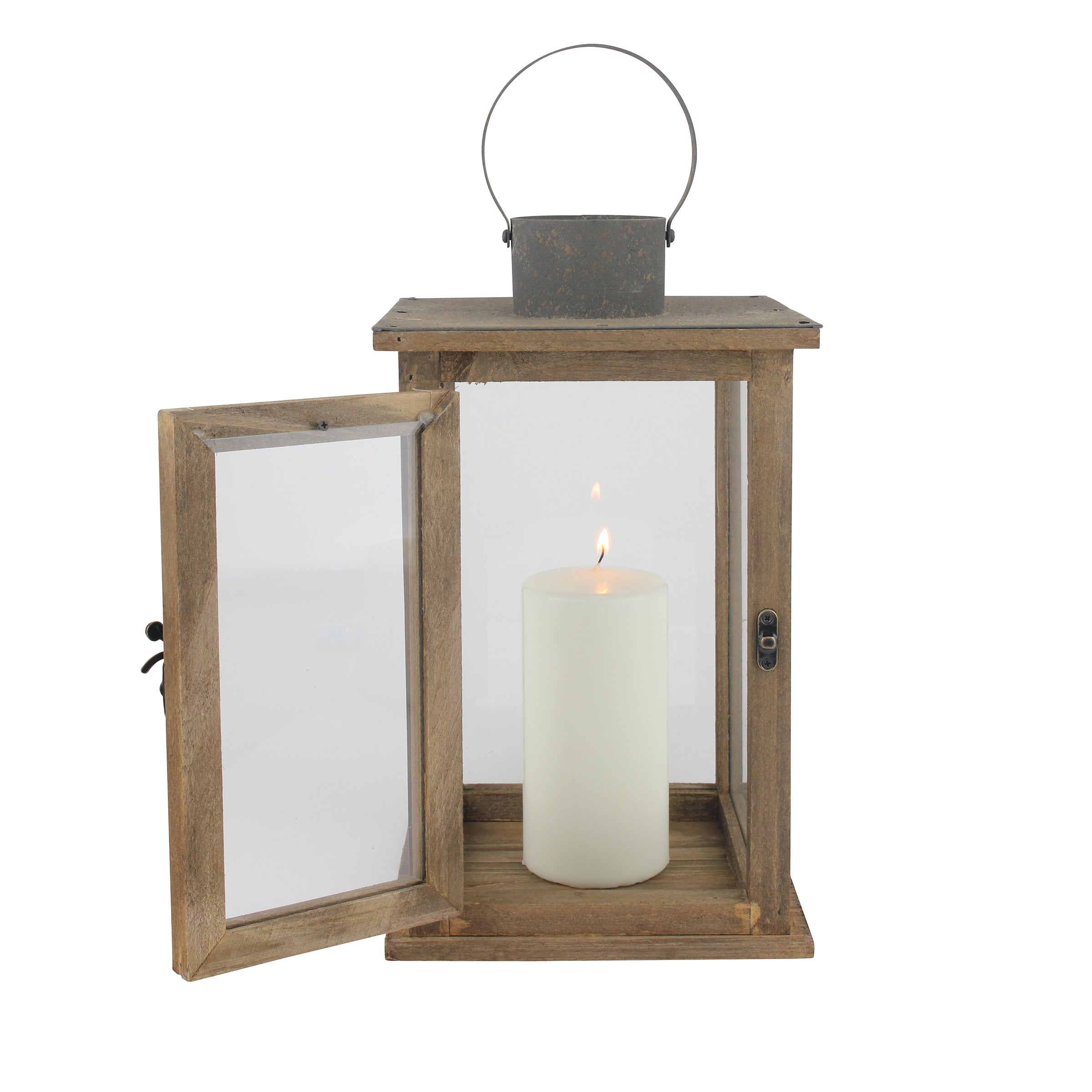 13 Open Wood Lantern - Oak - with 4x8 Cylinder & Floating Candle - I Do  Decorating and Rental Service