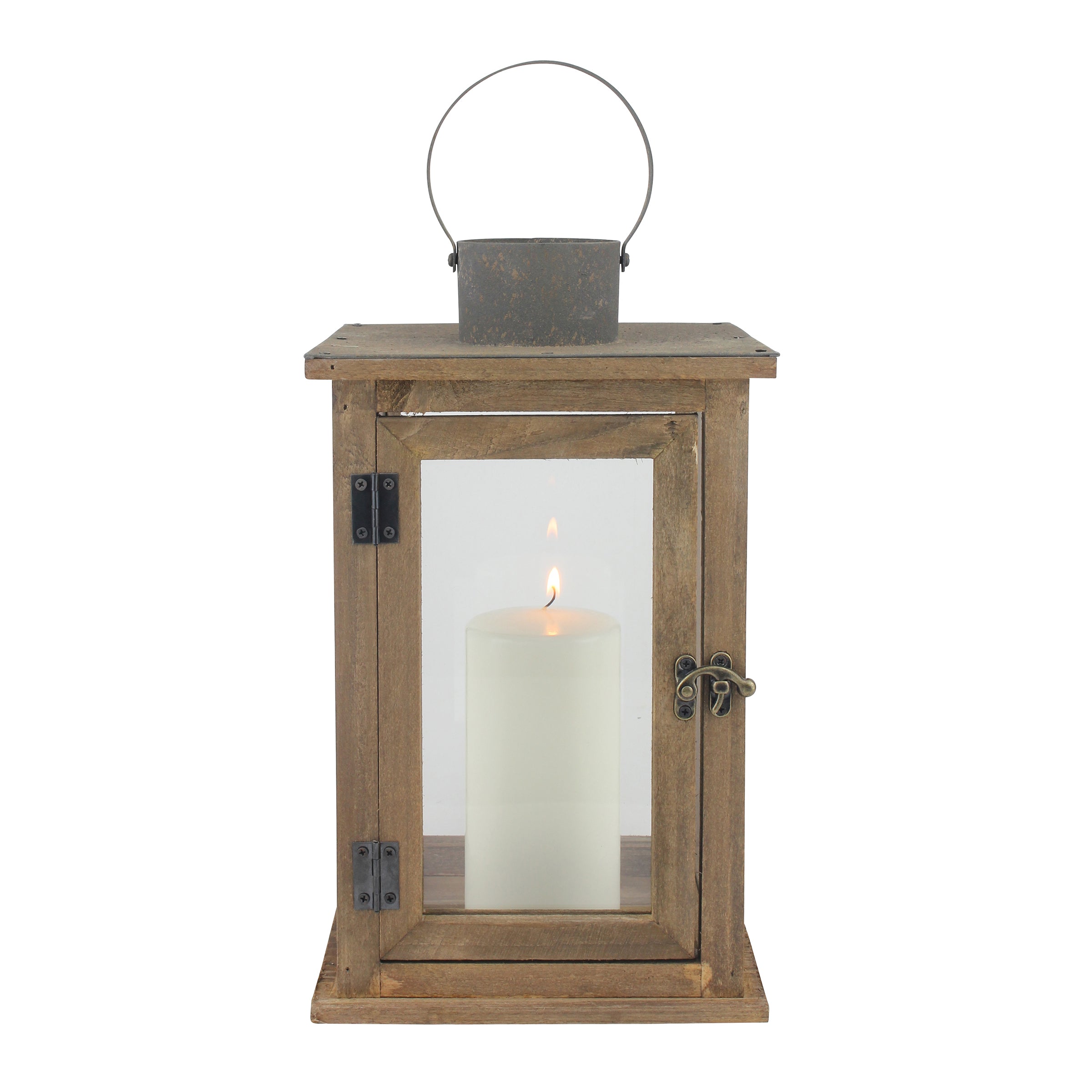 Stonebriar Rustic Wooden Hurricane Lantern 18-in - Brown, Indoor/Outdoor  Lantern for Centerpiece, Mantle, Tabletop