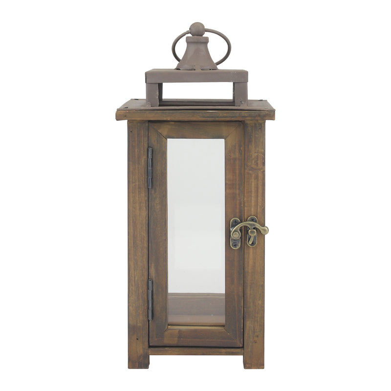Rustic Wooden Hurricane Candle Lantern with Handle and Hinged Door