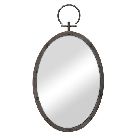 Rustic Oval Metal Mirror with Ring & Rivet Trim (WS)