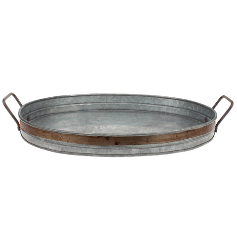 Rustic Galvanized Metal Serving Tray with Rust Trim and Metal Handles | Stonebriar Collection